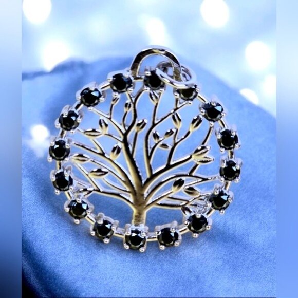 925 Sterling Silver Pendant "Tree Of Life" with Genuine Blk Moissanite Gemstones - Picture 7 of 7